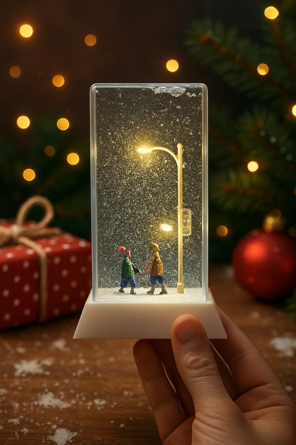 Sevgililer Tasarımlı Sokak Lambalı Kar Küresi