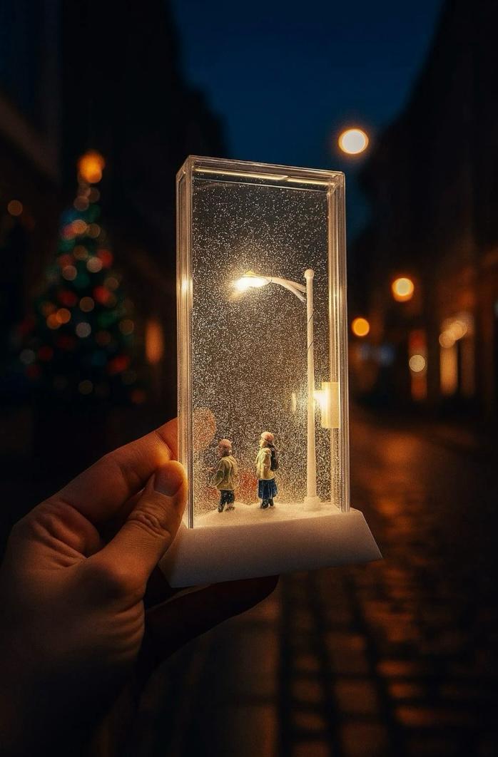 Sevgililer Tasarımlı Sokak Lambalı Kar Küresi