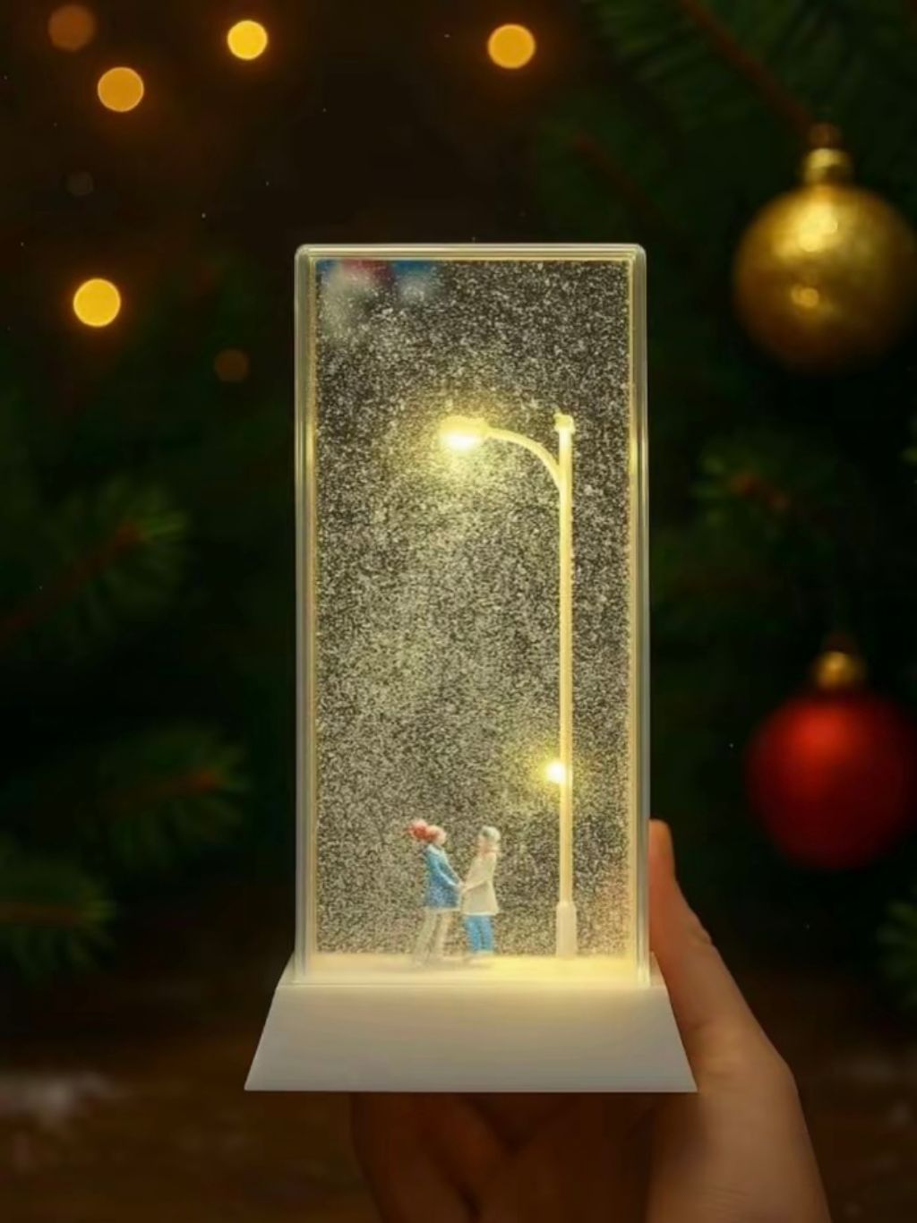 Sevgililer Tasarımlı Sokak Lambalı Kar Küresi