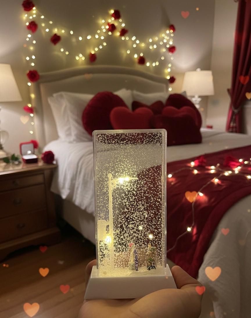 Sevgililer Tasarımlı Sokak Lambalı Kar Küresi